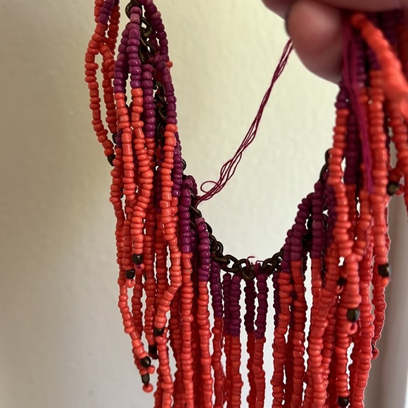 Orange and purple beaded collar necklace - Picture 3 of 3